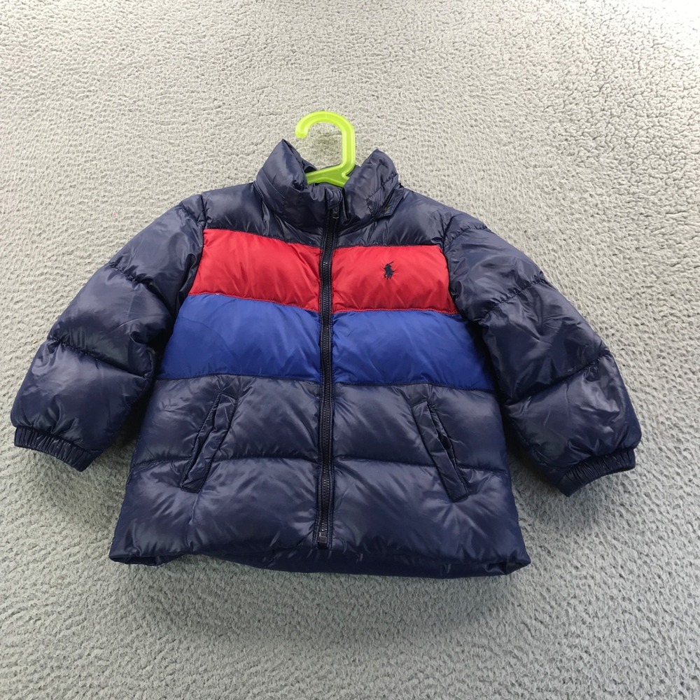 Polo Ralph Lauren Jacket Boy 24M Blue Red Down Insulated Puffer Embroidered Pony